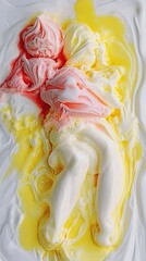Abstract Confectionery Depiction Featuring Creamy Sweets with Fluid Yellow Drizzle