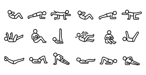 Collection of simple exercise icons for fitness and wellness graphics