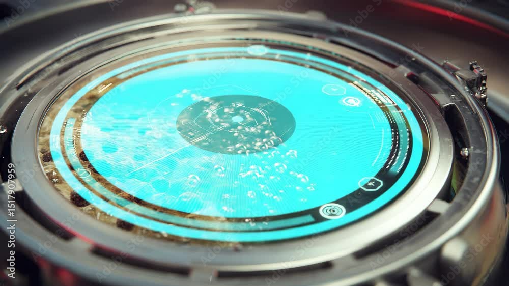 Poster digital data gradually transforming terrain view on futuristic interface, representing technological
