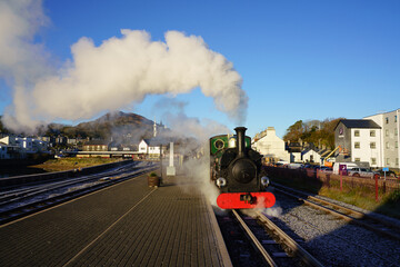 Steam train running in the winter