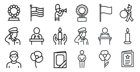 Memorial day symbols and ceremony icons for commemoration and design projects