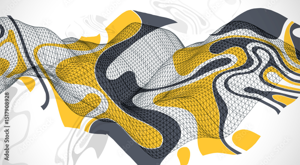 Poster The abstract wave is made in a frame style. Template for science and technology presentation. Vector art.