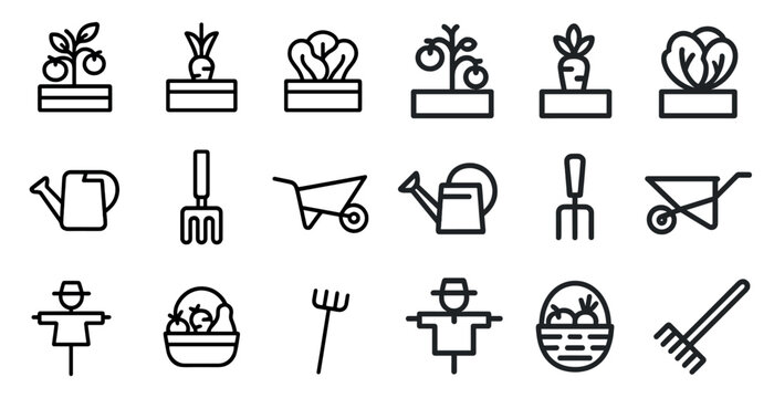 Garden icons for plant care and urban vegetable gardening design
