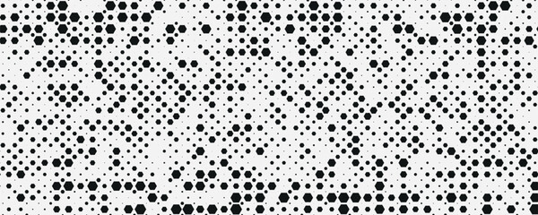 Horizontal gradient of black and white hexagon halftone texture