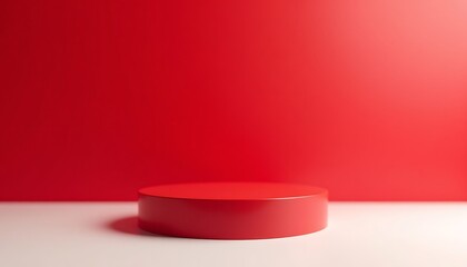 Empty red circular display podium with empty space on a light background, ideal for product presentations or bold concepts
