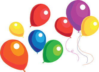 Vibrant and festive multicolor balloons in a flat cartoon style, ideal for birthdays and events