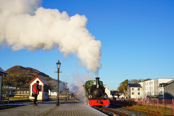 Steam train running in the winter