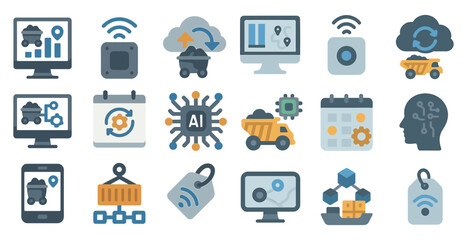 Technology and automation icons for digital applications and networking concepts