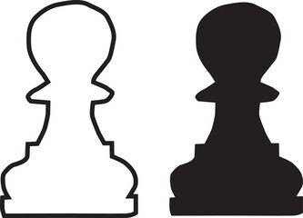 Minimalist design of Pawn chess figures in flat silhouette and stroke line version