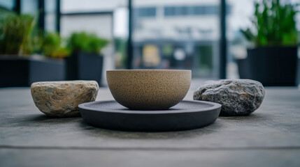 Stone-kissed bowl whispers Zen serenity amid rocky guardians, evoking World Meditation Day and ancient hearth rituals in stillness