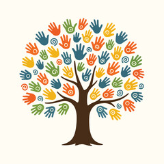 Colorful Handprint Tree Vector – Diversity, Inclusion, and Community Growth Symbol