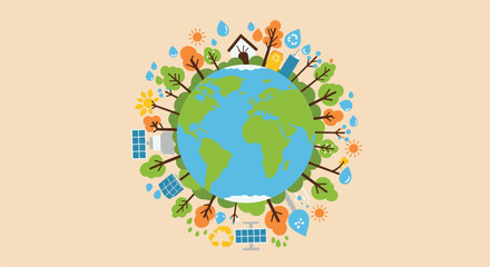 Earth Surrounded by Renewable Energy and Green Initiatives for a Sustainable Future