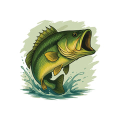 Big bass fish vector cartoon for graphic t shirt design 