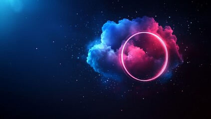 Obraz premium Abstract Cosmic Cloud with Glowing Neon Circle