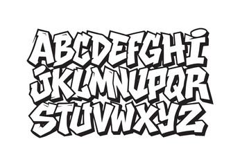 Street art font Urban graffiti alphabet edgy and modern hand drawn typography outlined capital letters with 3D shadow for hip hop street culture inspired lettering design vector set
