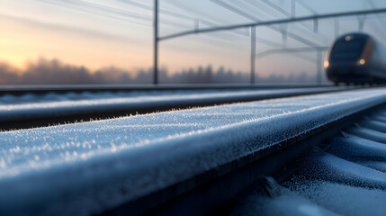 Frozen Train Tracks At Sunrise