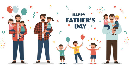 Happy Father s Day Celebration with Dads and Children in a Flat Vector Illustration