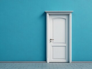 White Door Against a Teal Blue Wall