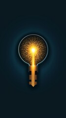 Escape exit minimalist. A golden keyhole with a glowing spark inside, symbolizing inspiration, creativity, and unlocking new ideas, set against a dark background.