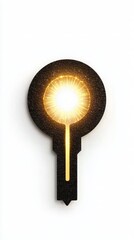 Escape exit minimalist. A glowing light shines through a black keyhole shape, symbolizing opportunity, insight, or discovery on a white background.