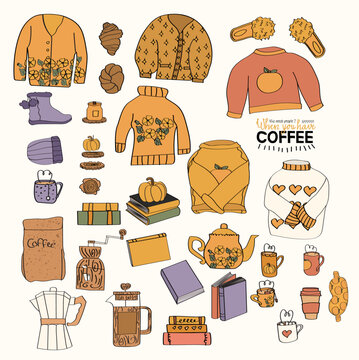 hygge  cozy clothing and items graphic elements collection