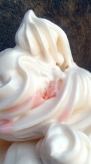 Close-up of Whipped Cream with Hints of Pink Icing Detailing