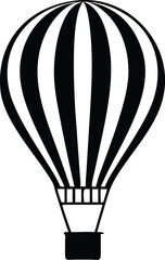 Obraz premium Black and White Hot Air Balloon Silhouette with Vertical Stripes and Basket Below