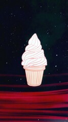 Cupcake with White Frosting Against Dark Starry Space Background