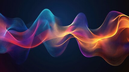 Abstract Intertwined Waves With a Gradient From Cool to Warm Colors on Black, Abstract Background ,A vibrant abstract wave composition with flowing shapes in electric blue,neon pink, and bright yellow