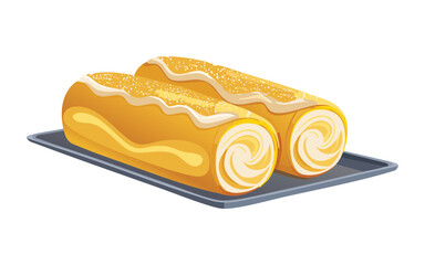Sweet Glazed Cinnamon Rolls on Tray - Vector Illustration