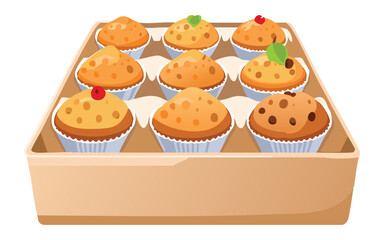 Tray of Assorted Mini Muffins - Vector Illustration