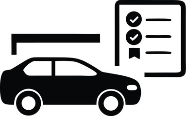 Naklejka premium Car Inspection Checklist Icon Vehicle Maintenance and Service Verification, Black and White Design