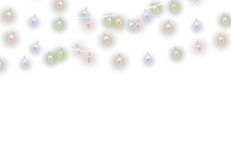 png glowing christmas garland with fairy lightbulb on transparent dark background white winter decor for holiday card celebration bright gold wire banner design vector art concept abstract

