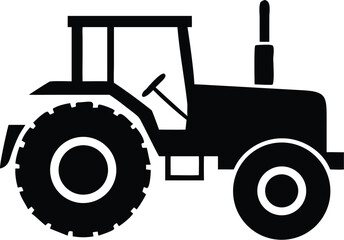 Obraz premium Black Silhouette of a Farm Tractor with Cab and Large Rear Tires Illustration
