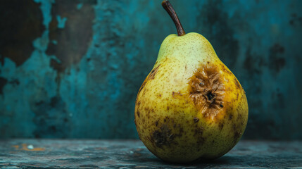 A once healthy and fresh pear has turned rotten, becoming food waste.

