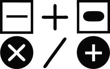 Obraz premium Black and White Mathematical Symbols Subtraction, Addition, Multiplication, Division and Equal Illustration