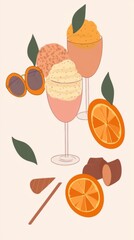 Drinks in Wine Glasses with Orange Slices and Sunglasses on Plain Background