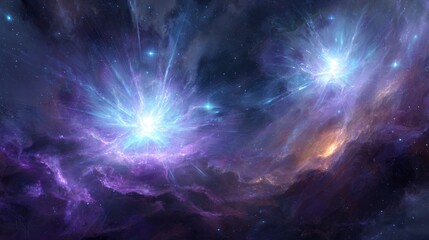 Vibrant Purple Blue Nebula with Bright Stars in Dark Space