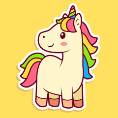 Fototapeta premium Cute Adorable Unicorn with Solid Color and Colorful Style, Icon, Clipart, Sticker