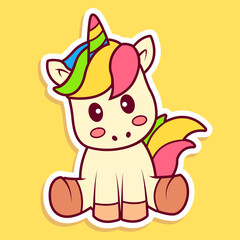Cute Adorable Unicorn with Solid Color and Colorful Style, Icon, Clipart, Sticker