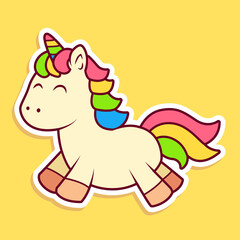 Cute Adorable Unicorn with Solid Color and Colorful Style, Icon, Clipart, Sticker