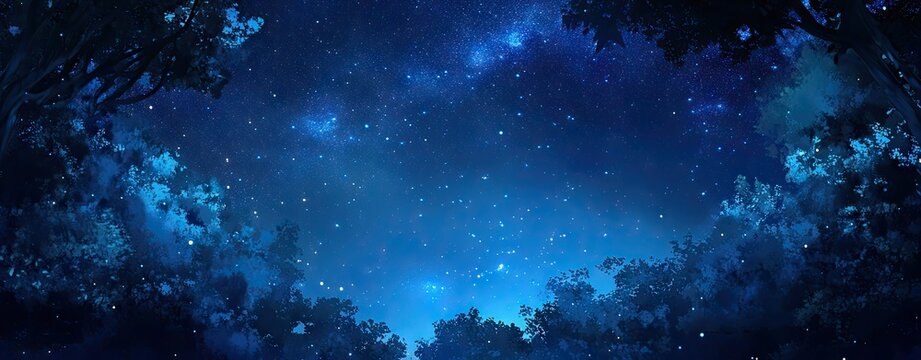 Starry night in a dark forest