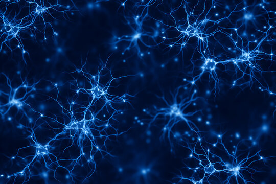 Abstract image of glowing blue neurons network, representing neural connections, brain activity, or complex systems, ideal for science or technology backgrounds
