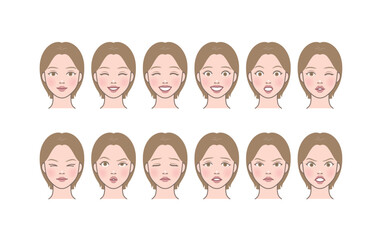 A woman of various expressions. Expressing emotions like happy, smiling, laughing, surprised, wondering, freak out, temptation, sadness, sorrowful, unhappy, angry, furious, upset, and madness