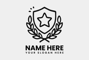 Outline illustration of a star within a shield surrounded by a laurel wreath, signifying protection and excellence. Security concept