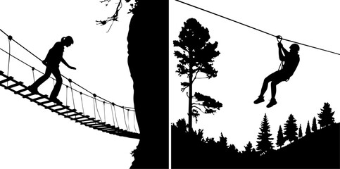 Adventure Challenge Silhouettes: Rope Bridge & Zipline Thrills