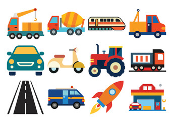 transportation icons set on white background