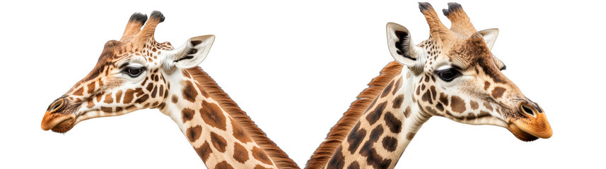 Naklejka premium Pair of Giraffe Heads Profile, Facing Each Other on a transparent background, PNG image, PNG file.
