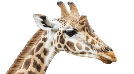 Giraffe head close up profile on a transparent background, PNG image, PNG file.