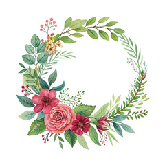 Hand-painted watercolor wildflower wreath with vibrant blossoms and rustic charm, ideal for wedding stationery, greeting cards, and seasonal floral decor